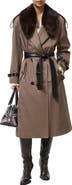 Burberry Long Faux Fur Collar Roseville Trench Coat