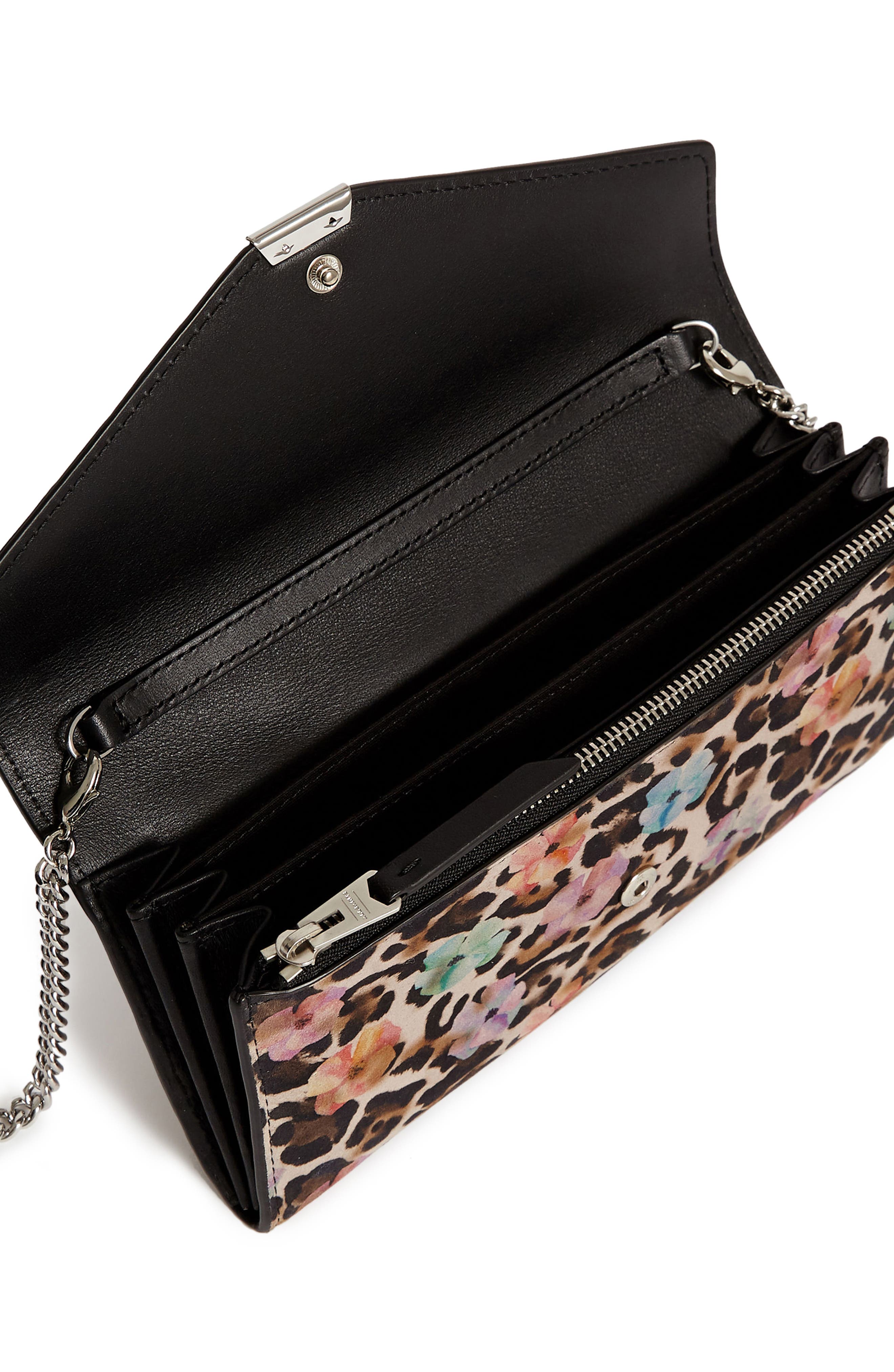 Kepi Calfskin Suede Wallet on a Chain, Alternate, color, FLOWER LEOPARD