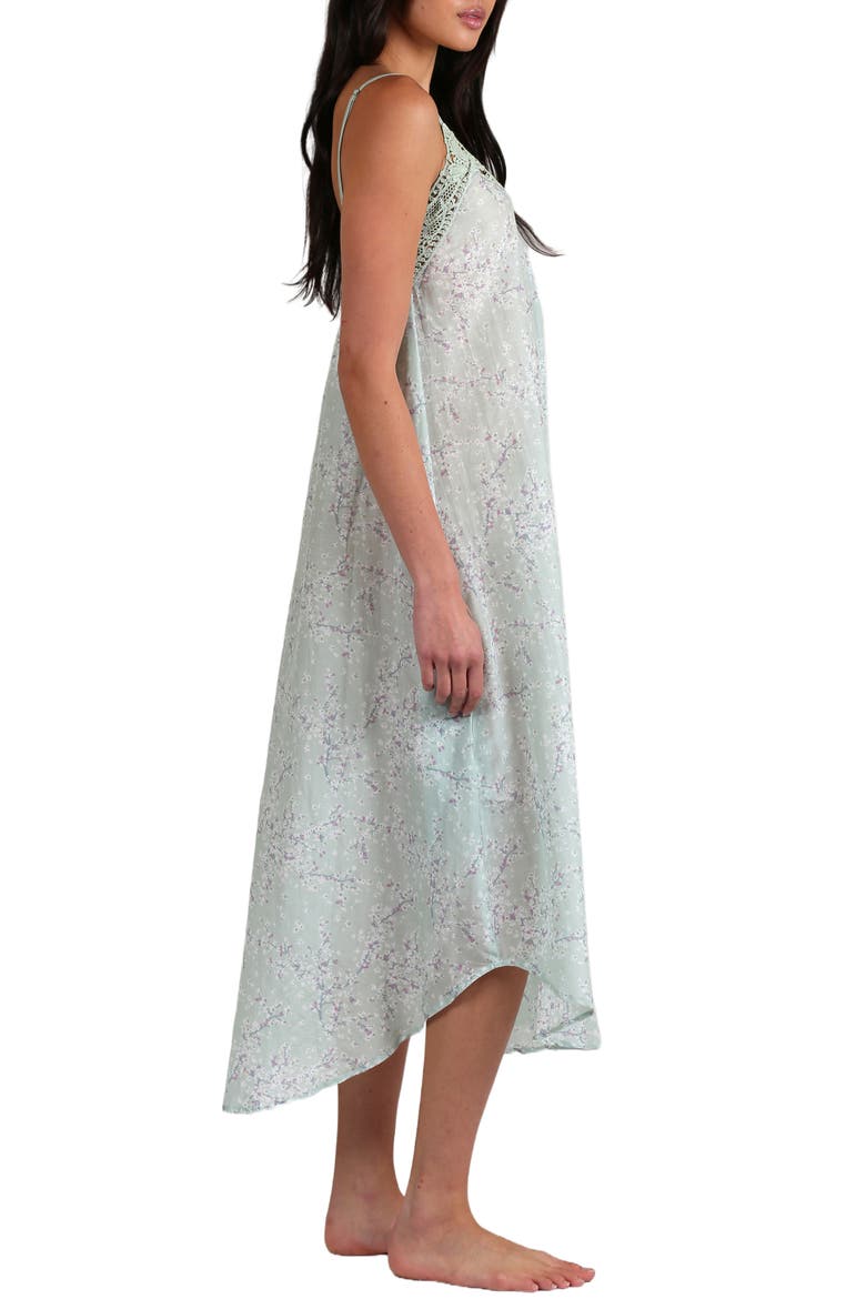 Cheri Blossom Lace Trim Cotton & Silk Nightgown, Alternate, color, SAGE