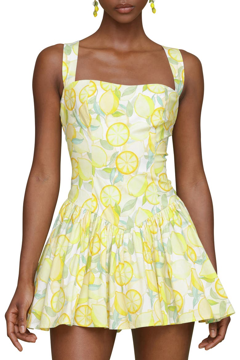 Lemon Print Stretch Cotton Minidress, Alternate, color, LIMONCELLO