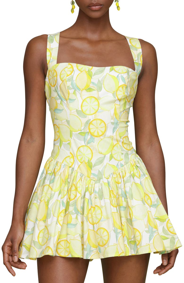 Avec Les Filles Lemon Print Stretch Cotton Minidress, Alternate, color, Limoncello