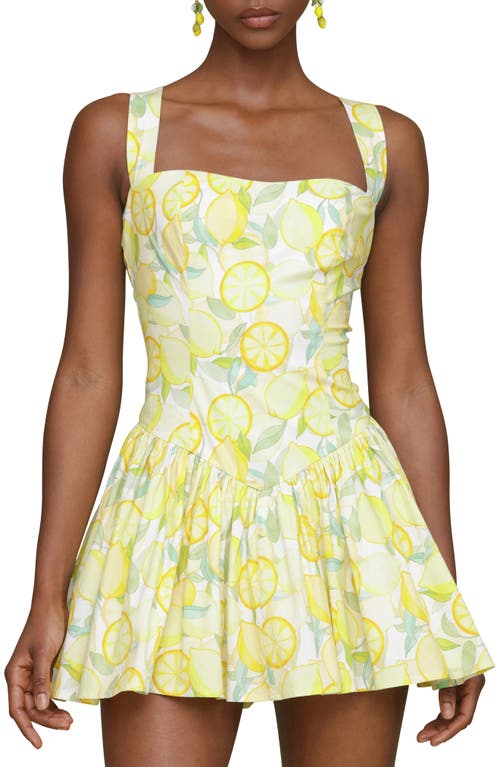 Avec Les Filles Lemon Print Stretch Cotton Minidress In Limoncello