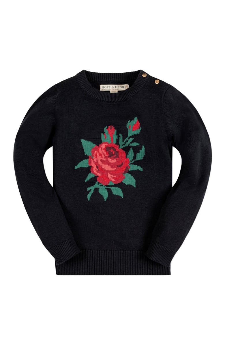 Hope & Henry Baby Girls' Organic Rose Intarsia Sweater, Infant, Main, color, Black Rose Intarsia