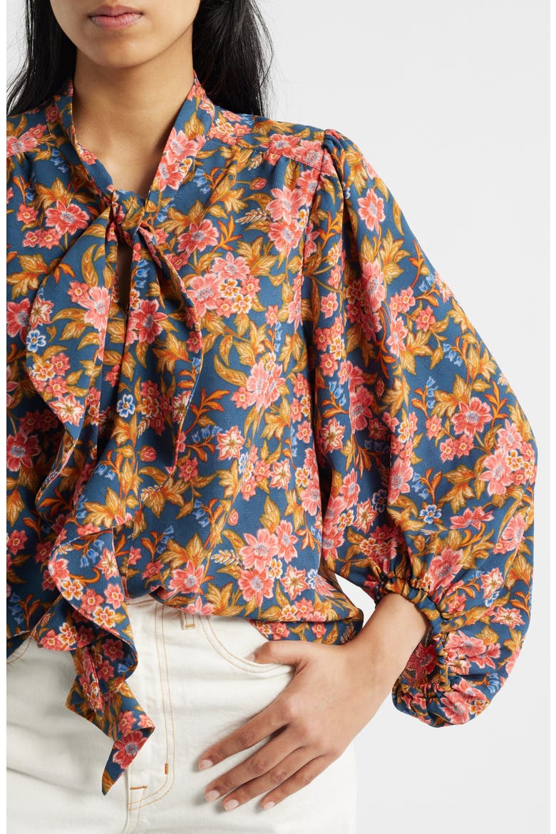 Floral Split Neck Peasant Blouse, Alternate, color, NAVY/ VINTAGE LILAC MULTI