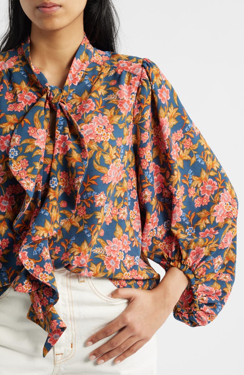 Wit & Wisdom Floral Split Neck Peasant Blouse, Alternate, color, Navy/ Vintage Lilac Multi