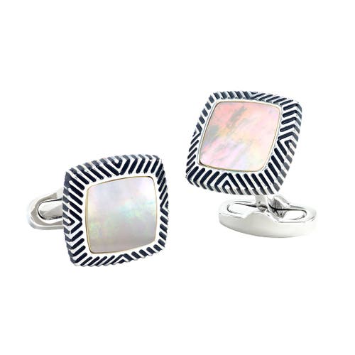 Link Up Mother Of Pearl Soft Square Antiqued Frame Cufflinks In Metallic