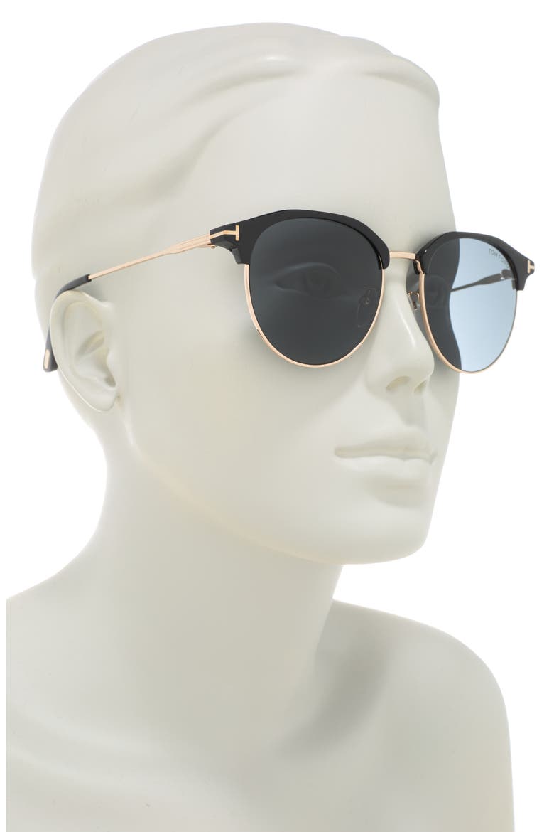 55mm Round Sunglasses, Alternate, color, SHINY BLACK / SMOKE