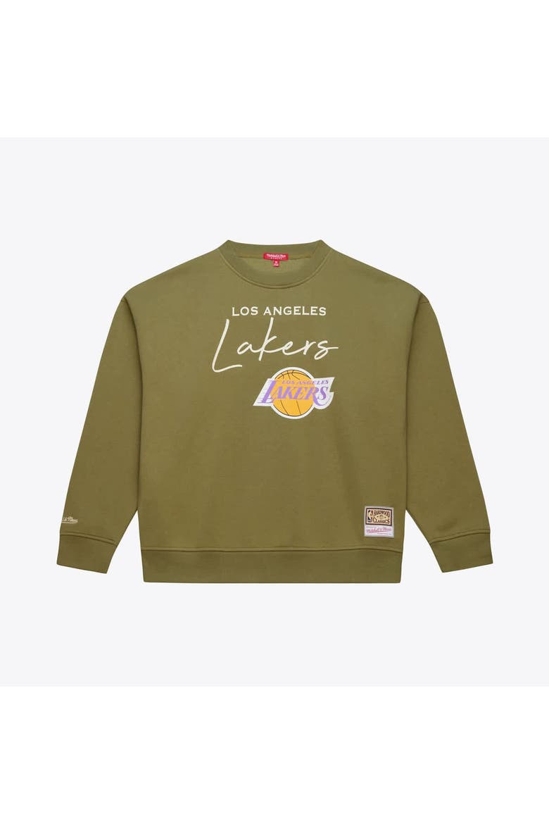 Women's Mitchell & Ness  Olive Los Angeles Lakers Lightweight Script Sweatshirt, Main, color, Olive