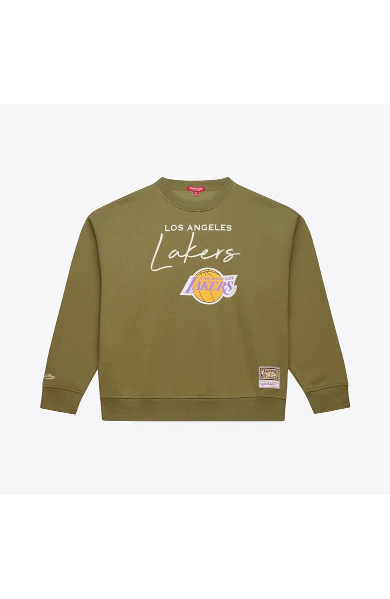 Mitchell & Ness Women's Mitchell & Ness  Olive Los Angeles Lakers Lightweight Script Sweatshirt, Main, color, Olive
