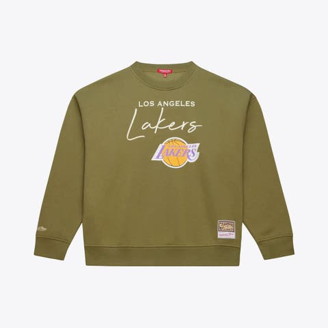 Women's Mitchell & Ness  Olive Los Angeles Lakers Lightweight Script Sweatshirt