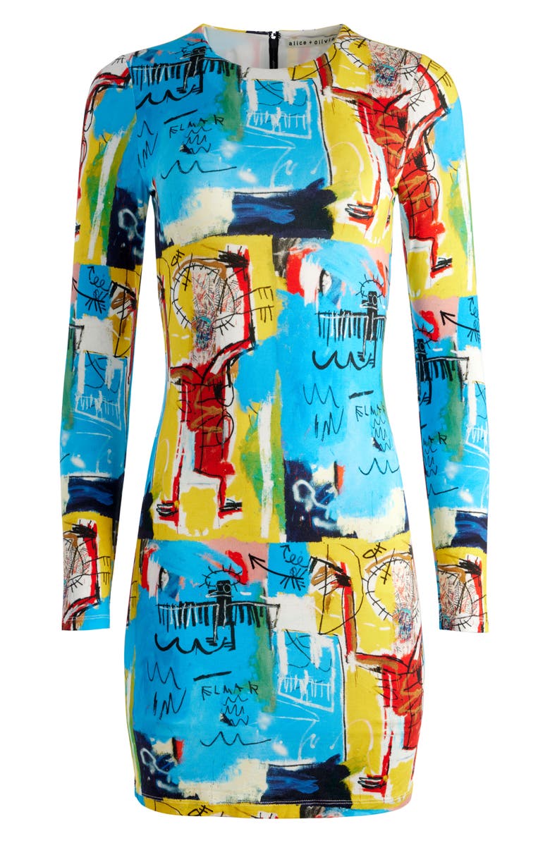 Alice + Olivia Delora Mixed Print Long Sleeve Body-Con Minidress, Alternate, color, Untitled