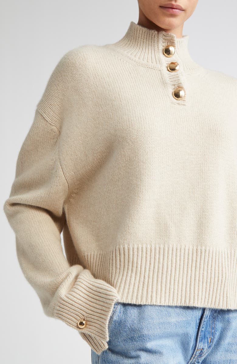 Brandon Maxwell The Rowe Crop Cashmere Henley Sweater, Alternate, color, Oatmeal