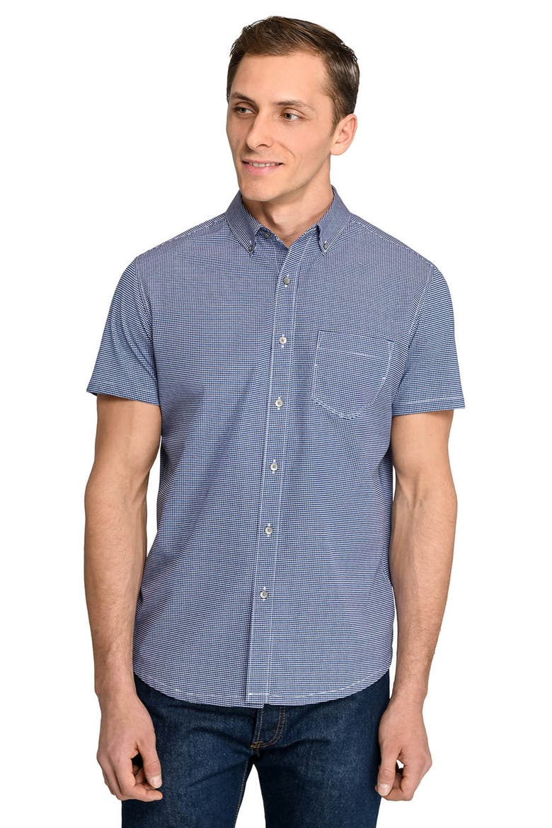 Slim Fit Micro Square Reworked Short Sleeve Button-Down Shirt, Alternate, color, MAROON