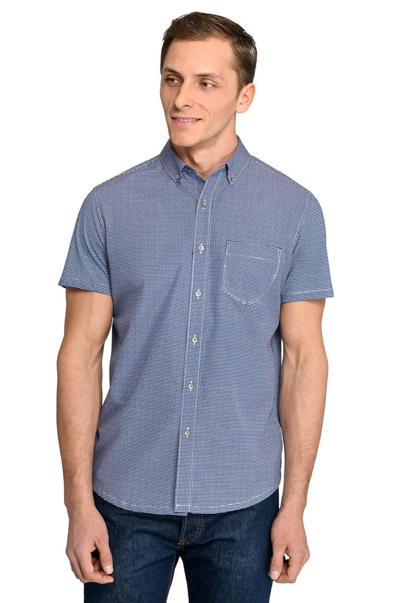 W.R.K Slim Fit Micro Square Reworked Short Sleeve Button-Down Shirt, Alternate, color, Maroon