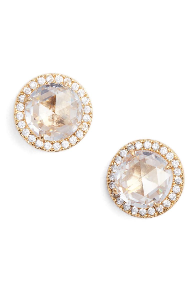 bright ideas pavé halo cz stud earrings, Main, color, CLEAR/ GOLD