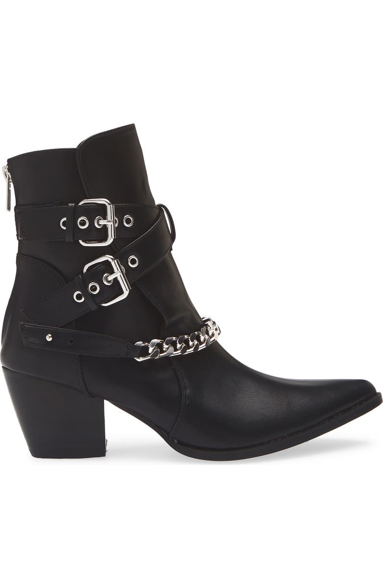 Matisse Jill Buckle Chain Trim Bootie, Alternate, color, Black Synthetic