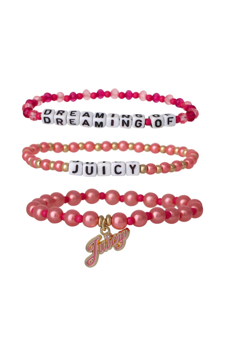 Juicy Couture Kids Beaded Bracelet Set, Main, color, Pink, White, Gold