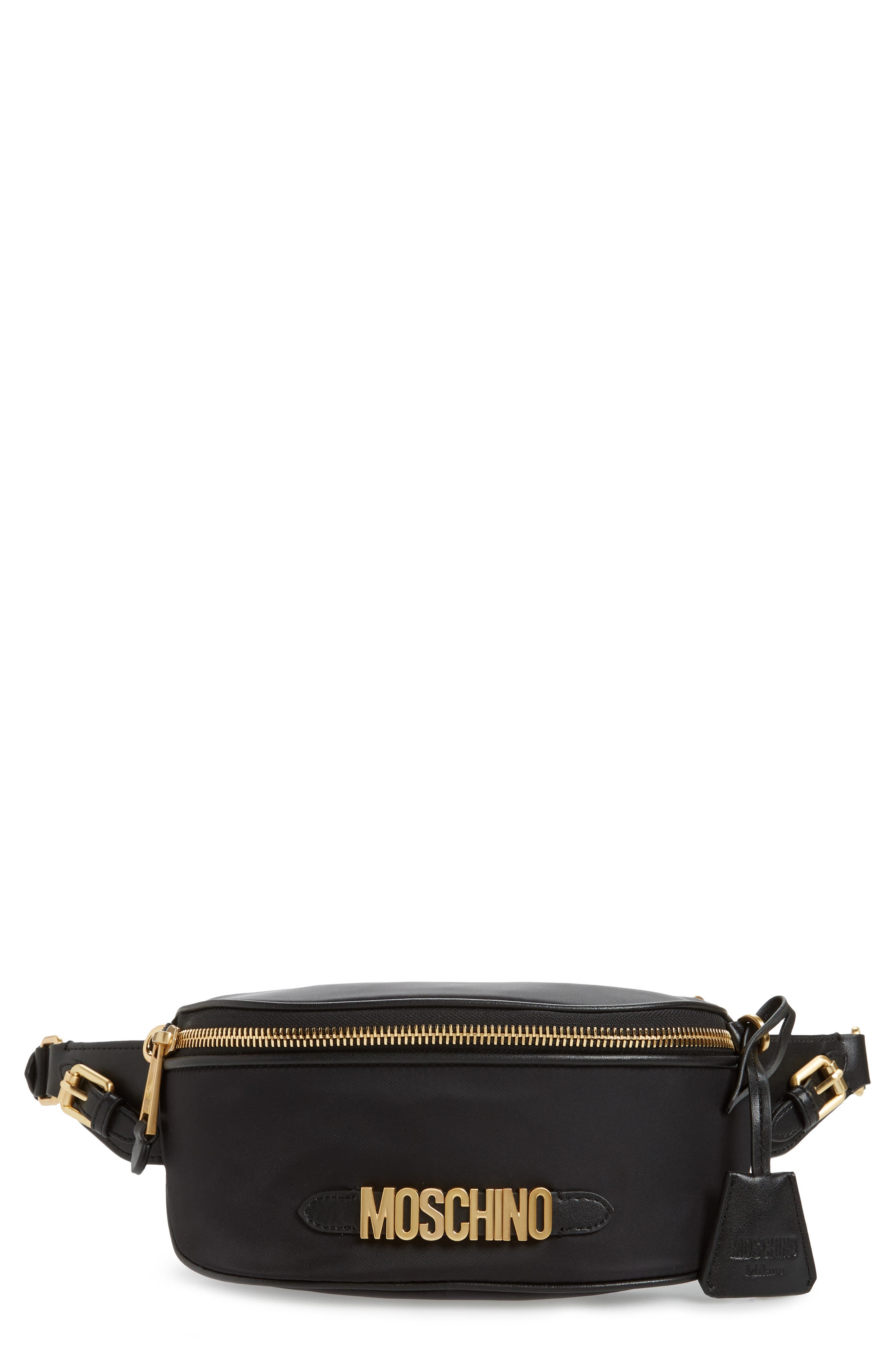 Moschino Logo Nylon Belt Bag, Main, color, 