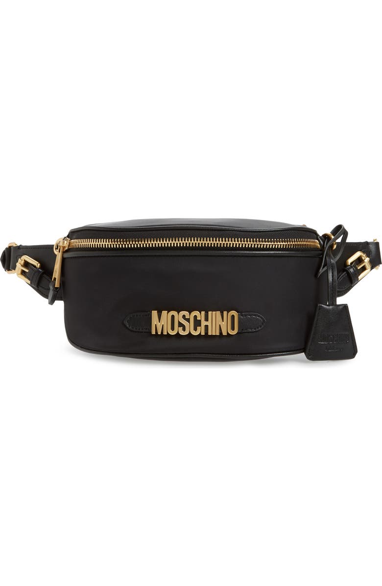 Moschino Logo Nylon Belt Bag, Main, color,