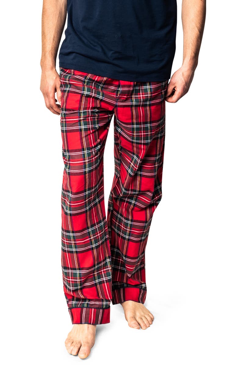Petite Plume Imperial Tartan Cotton Flannel Pajama Bottoms, Main, color, Red