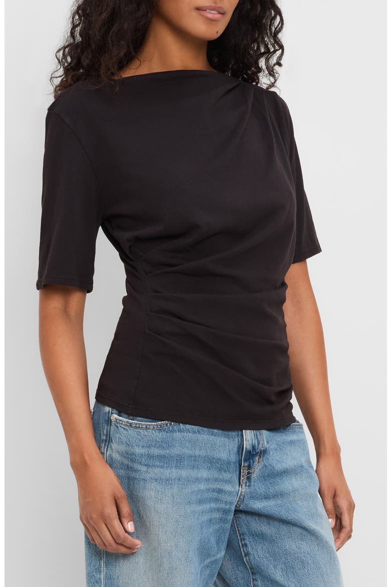 Andrea Asymmetrical Pleat T-Shirt, Alternate, color, BLACK