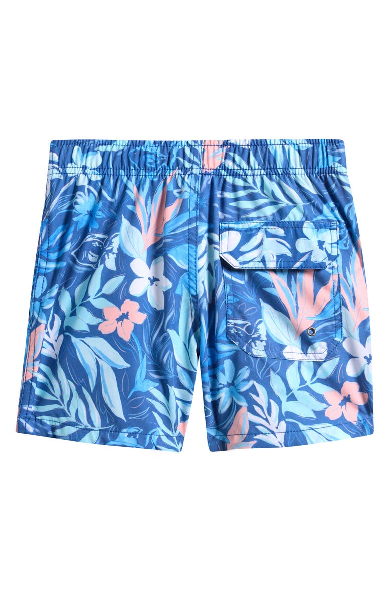 Vintage Summer Kids' Print Stretch Volley Swim Trunks, Alternate, color, Blue