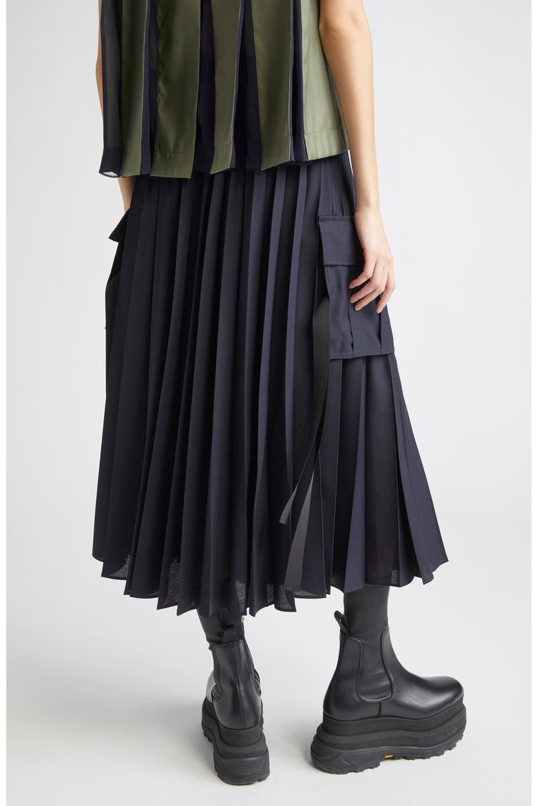 Sacai Suiting Pleated Cargo Midi Skirt (Women) | Nordstrom