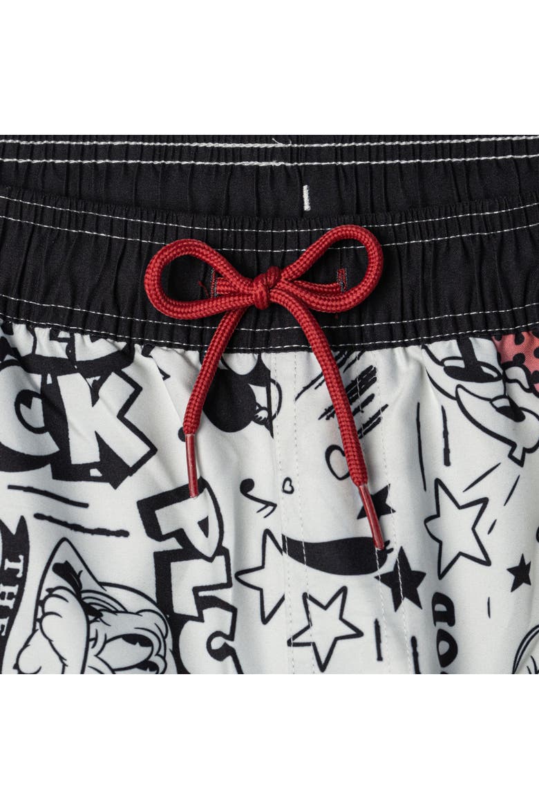 Mickey Mouse & Friends Swimwear Swim Trunks, Alternate, color, Light Grey Black Red