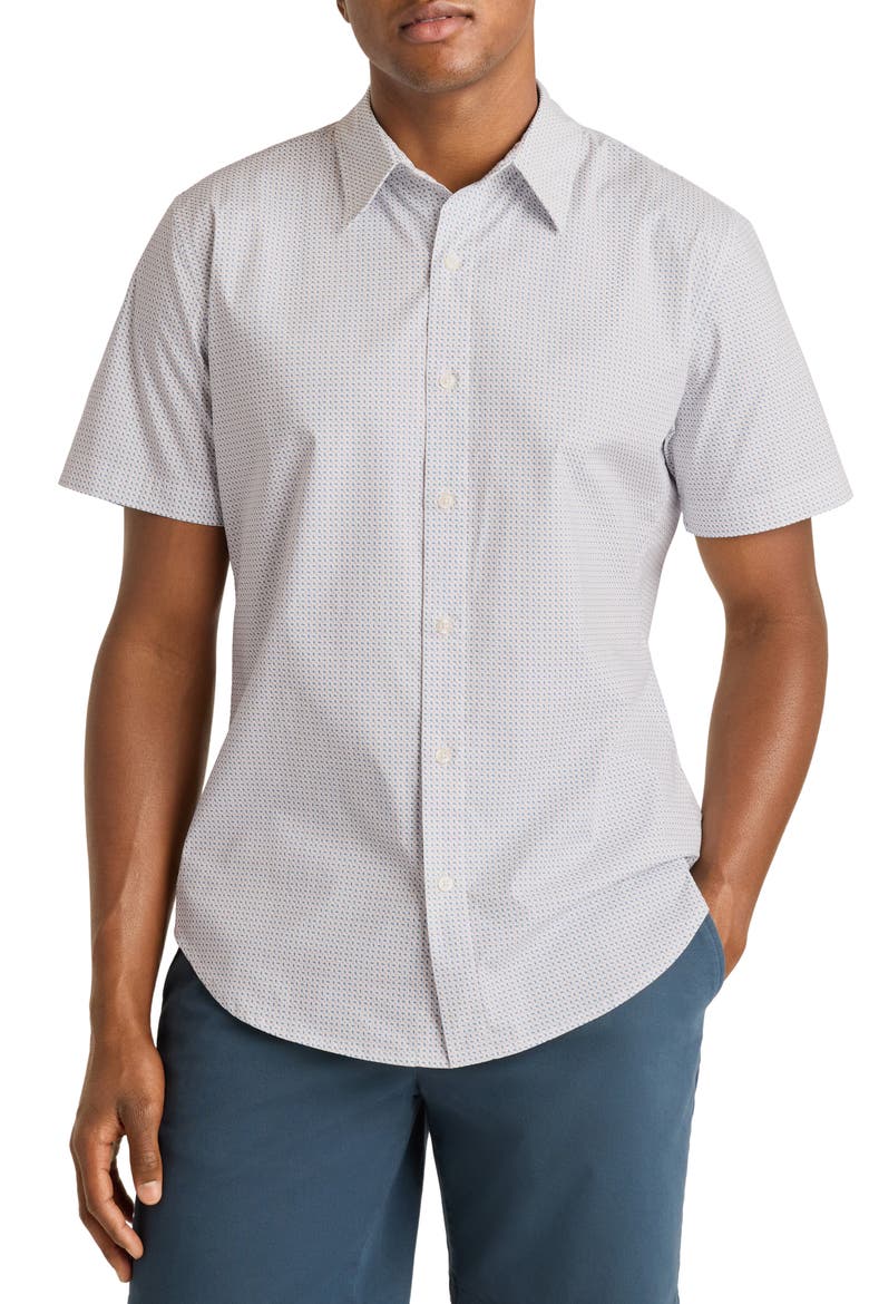 Riviera Slim Fit Short Sleeve Button-Up Shirt, Main, color, PINK BLUE ANDOLA GEO
