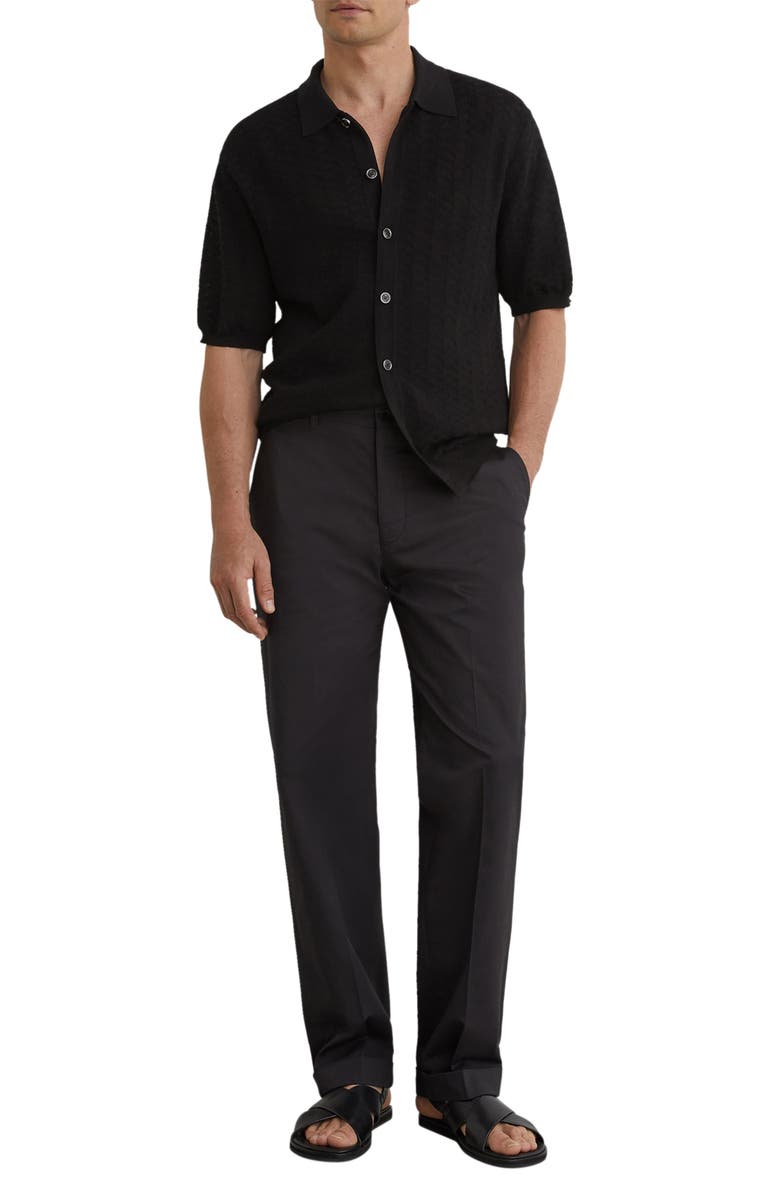 Reiss Phoenix Chevron Knit Button-Up Shirt, Alternate, color, Black