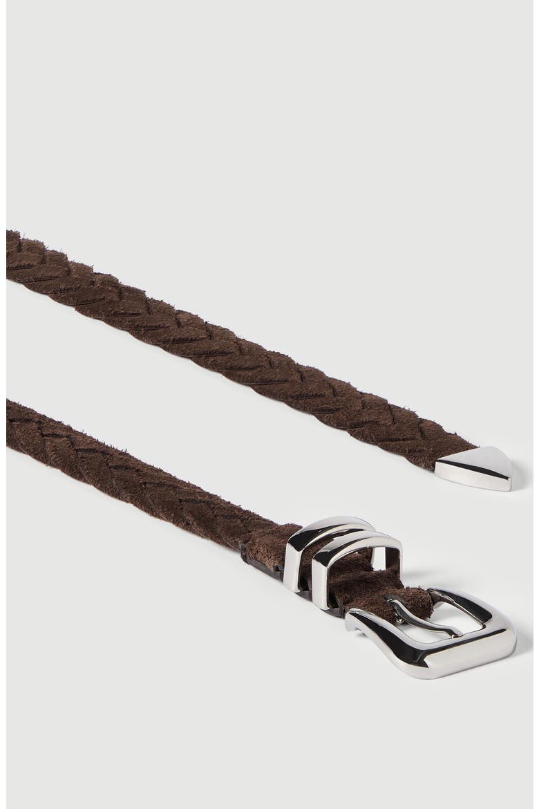 Reversed calfskin braided belt with tip, Alternate, color, Rust Brown
