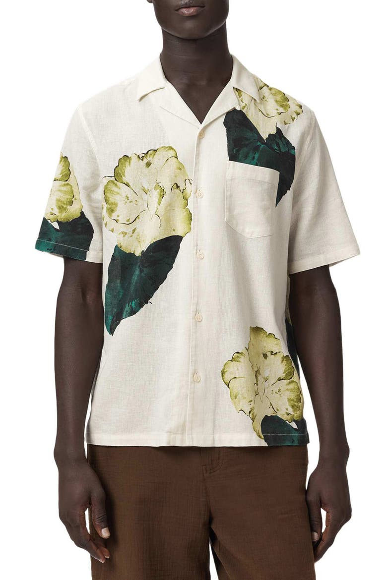 Nouvelle Floral Linen & Cotton Camp Shirt, Main, color, ECRU