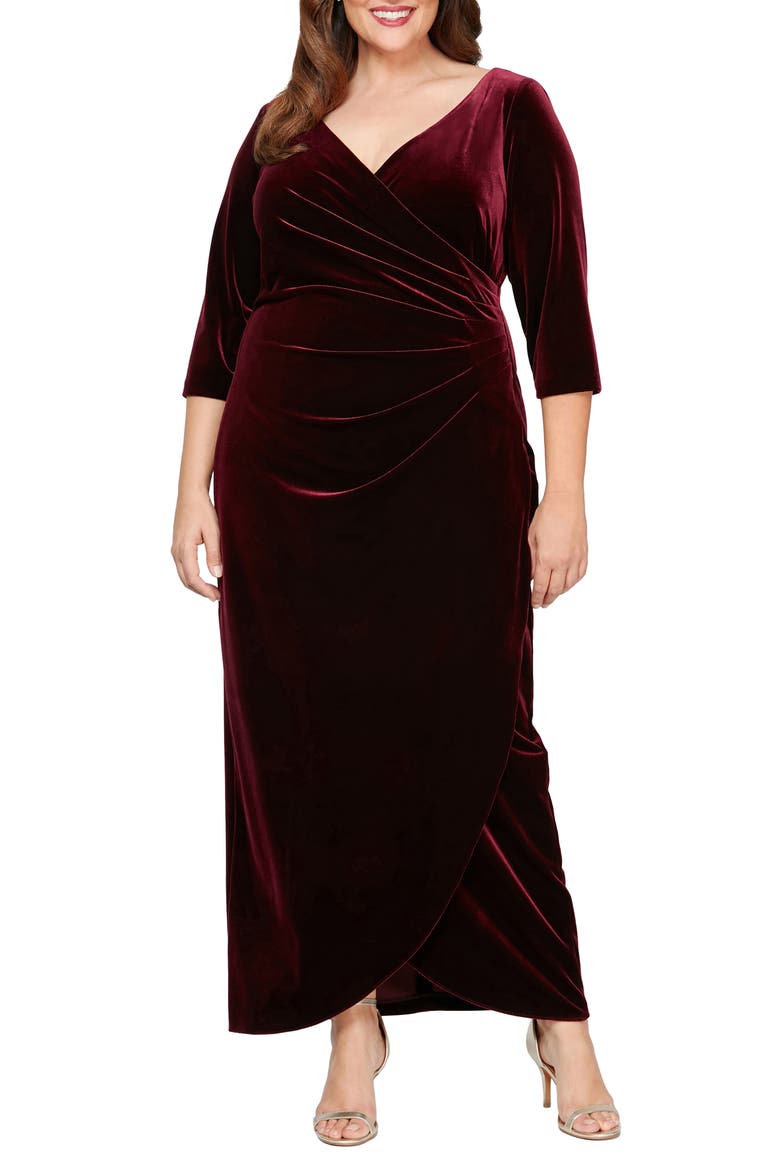Surplice Neck Velvet Dress, Main, color, WINE