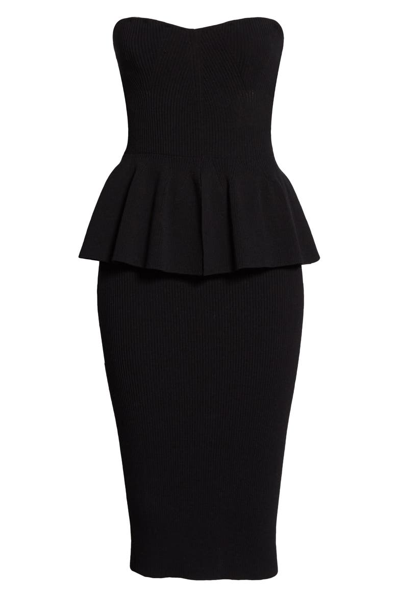 Rib Peplum Bustier Sweater Dress, Alternate, color, BLACK
