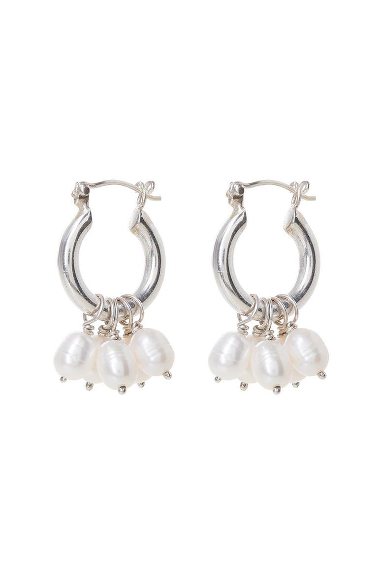 Silver Mini Hoops with Detachable Pearls, Main, color, Silver