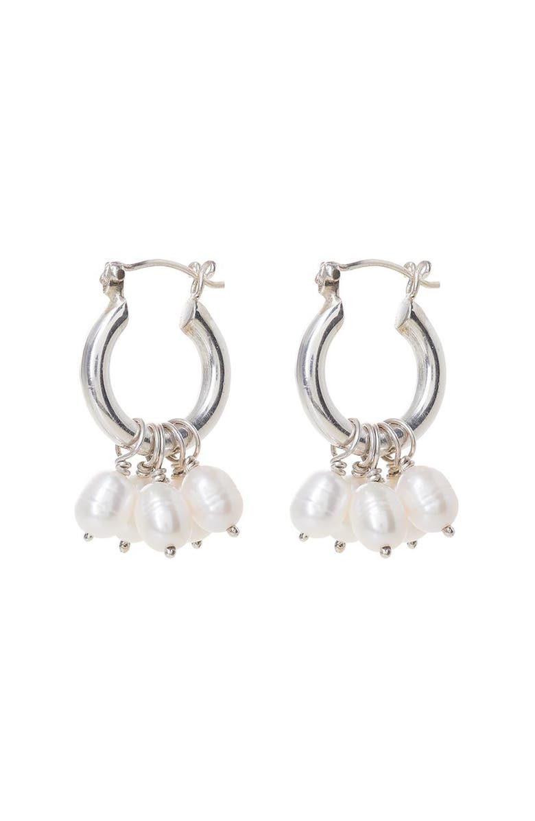 Freya Rose Silver Mini Hoops with Detachable Pearls, Main, color,