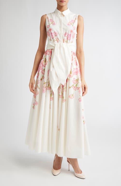 Giambattista Valli Carnation Print Sleeveless Cotton Poplin Shirtdress