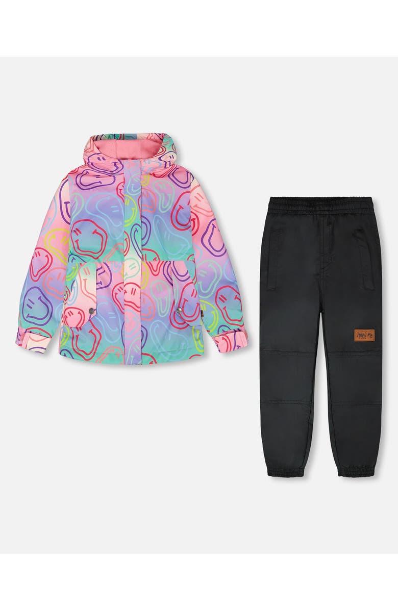 Deux par Deux Girl Two-Piece Mid-Season Smileys Outerwear Set, Main, color, Multicolored Printed Smileys