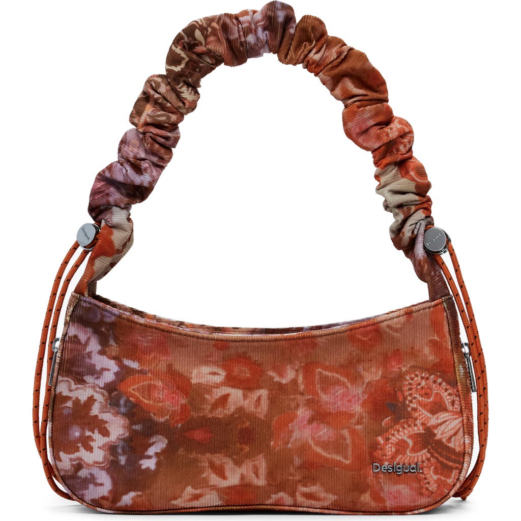 Desigual Floral Print Corduroy Handbag In Orange