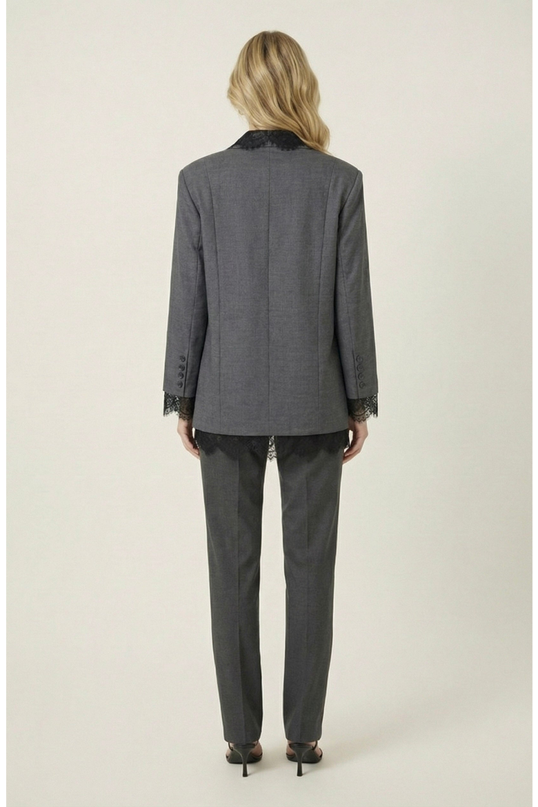 Tailored Lace Trim Lapel Blazer, Alternate, color, Charcoal Gray