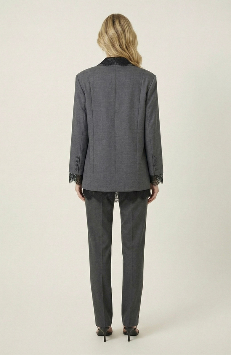 Modenaire Tailored Lace Trim Lapel Blazer, Alternate, color, Charcoal Gray