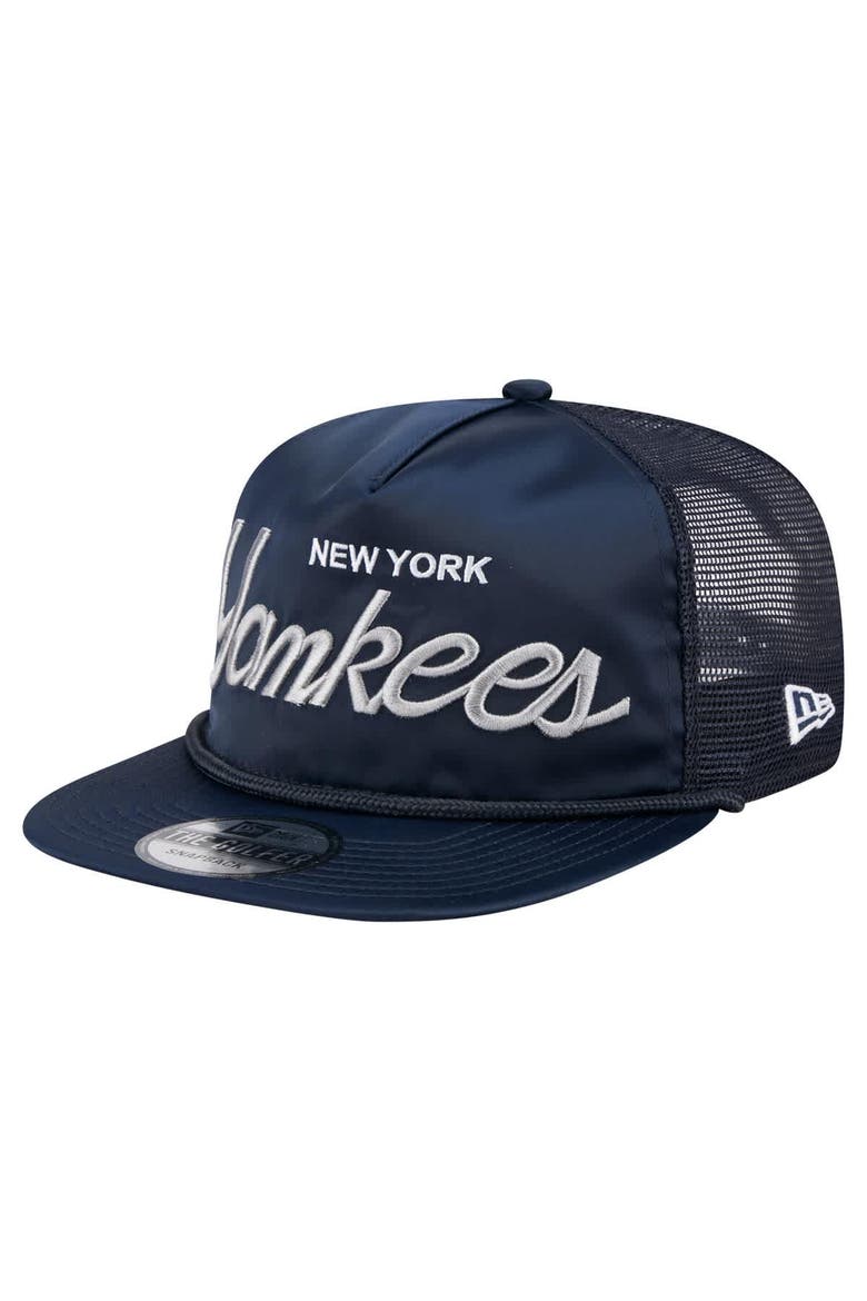 Men's New Era Navy New York Yankees Retro Satin Script Golfer Adjustable Hat, Main, color, Navy