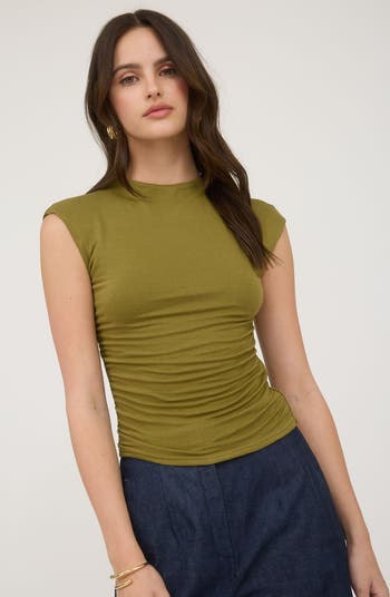 Side Ruched Cap Sleeve Top