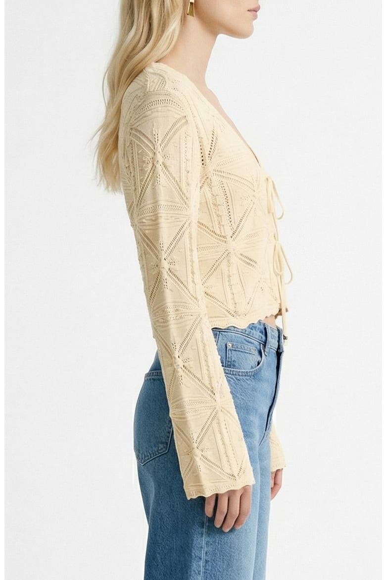 Lola Tie Front Pointelle Knit Cotton Cardigan, Alternate, color, BIRCH