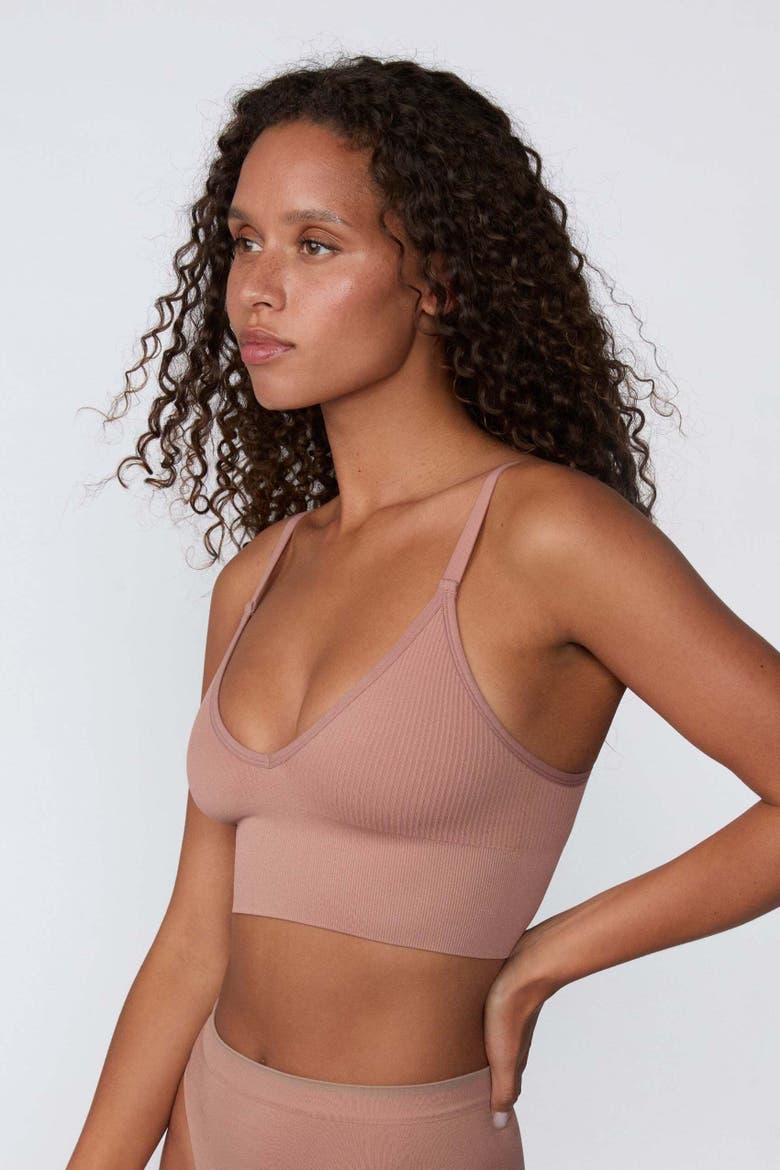 Ribbed Seamless Triangle Bralette, Alternate, color, Plum