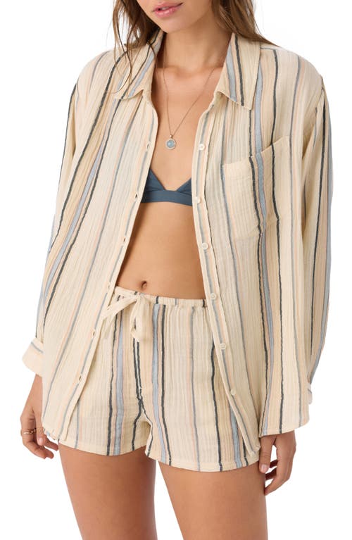 O'neill Leni Stripe Cotton Gauze Button-up Shirt In Tapioca
