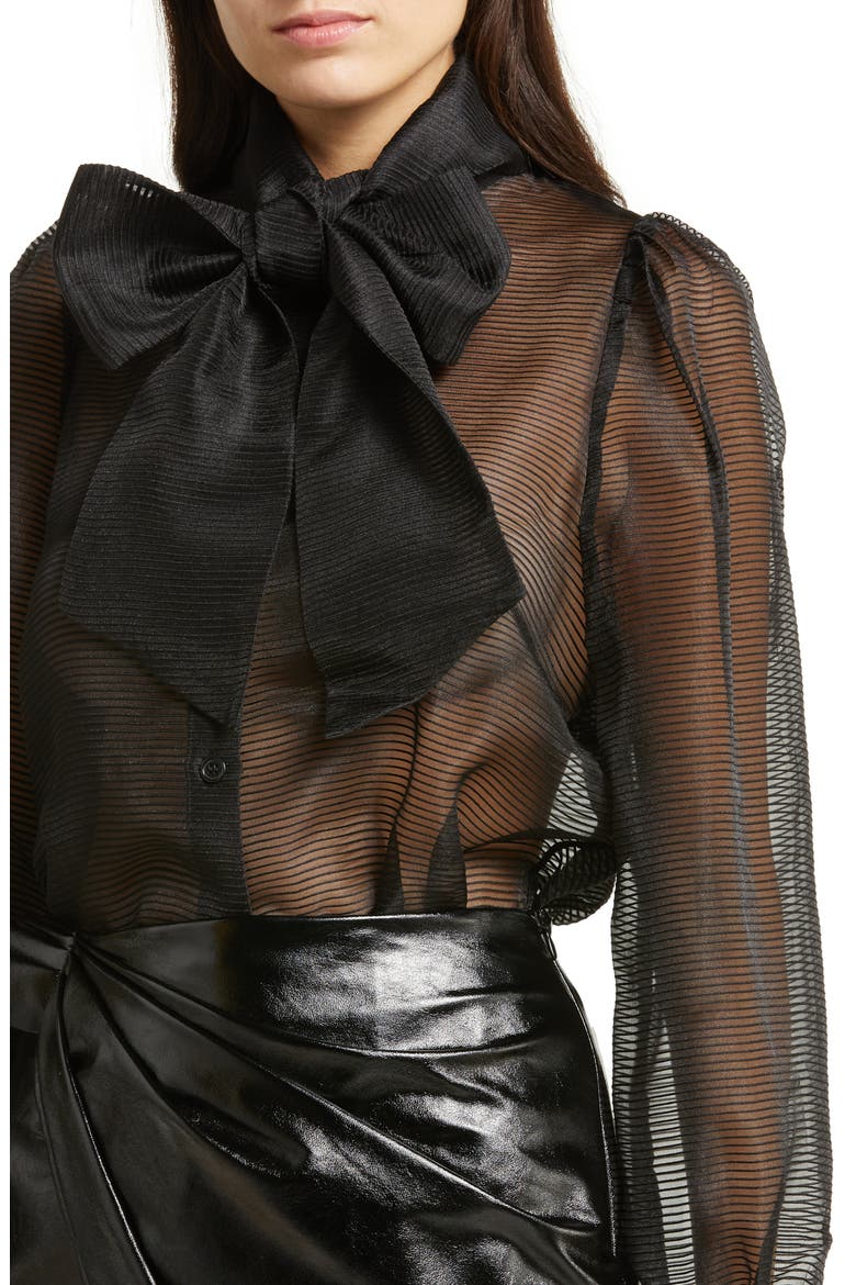 Erina Bow Button-Up Blouse, Alternate, color, 999 BLACK