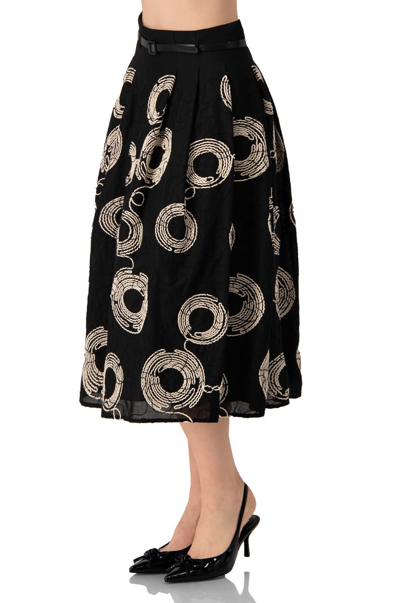 IVONNE Embroidered Midi Skirt with Belt, Alternate, color, Black