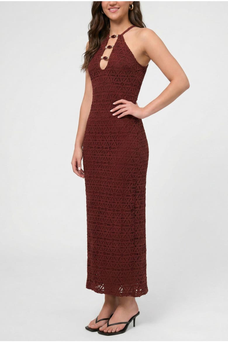 Aitana Bead Keyhole Crochet Maxi Dress, Alternate, color, Dark Red