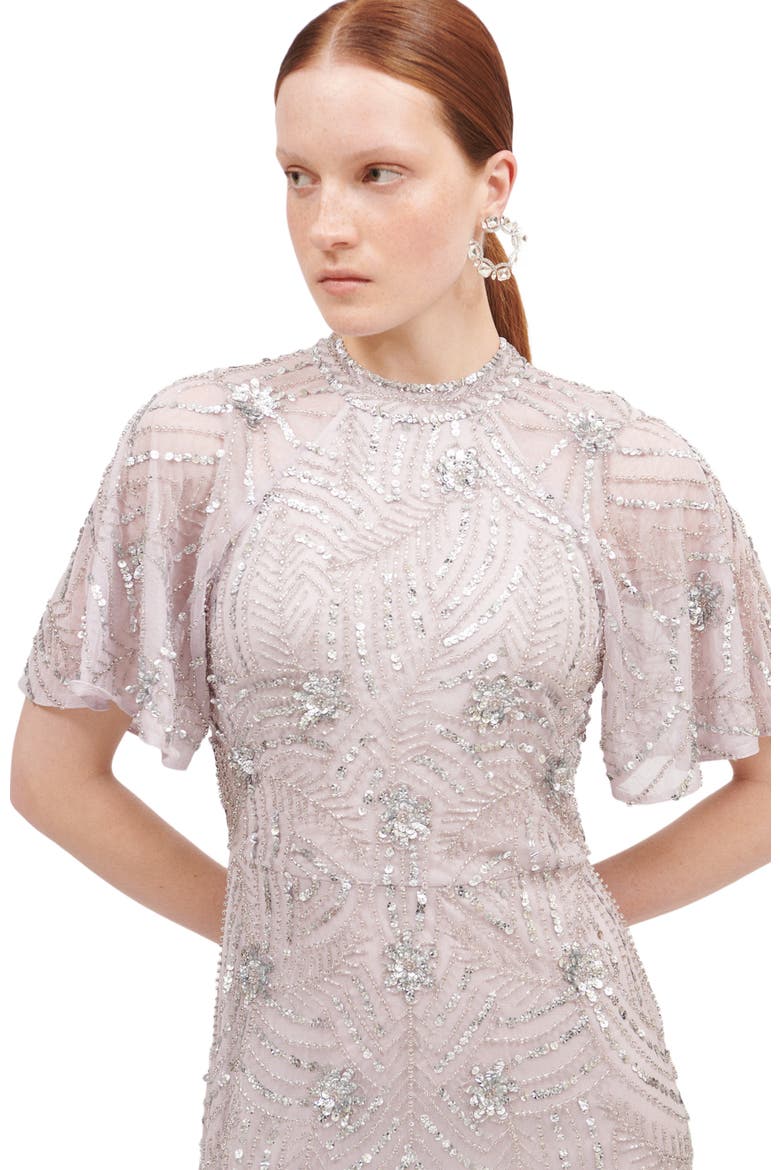 Occasion Embellished Sequin Beaded Halter Neck Evening Dress, Alternate, color, LILAC